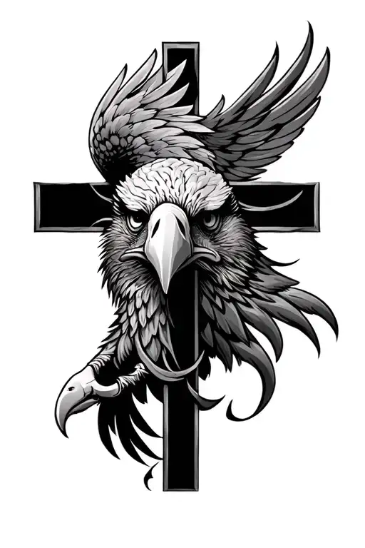 Cross With Eagle Face Tattoo Design Inspired