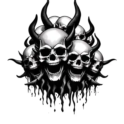 Pile Of Skulls In Hell With The Devil