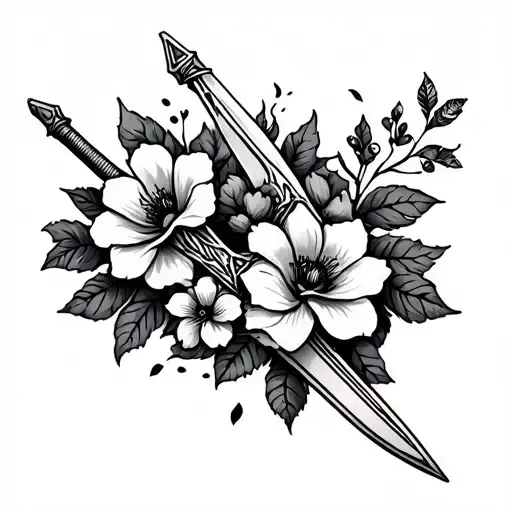 Broken Sword And Flowers