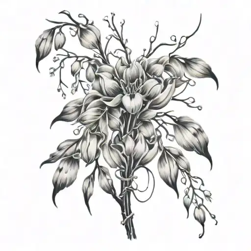 Weeping Willow Branches With Tulips And Forget Me Knots