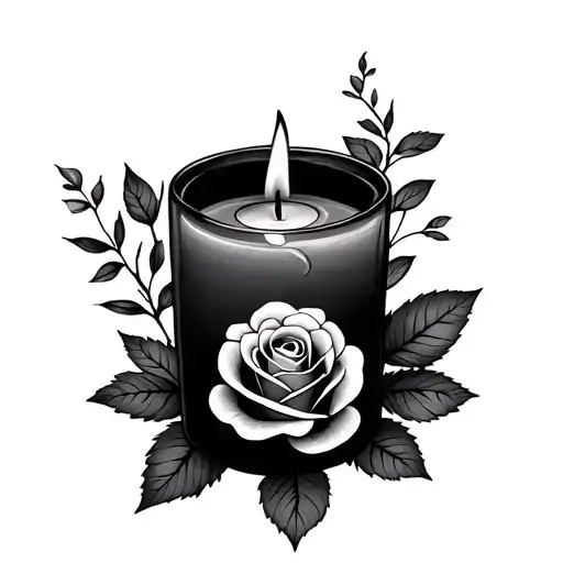 Candle With Roses And Leaves