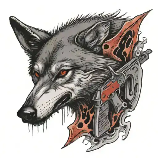 Wolf With Blood Overflowing Ak 47