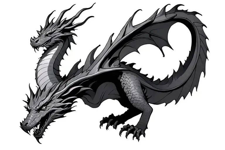 Dragons Body Making The Shape Of An M With The Head On The Left And The Tail Curving At The End