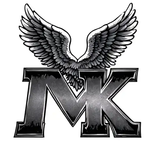 Initials M And K With Two Angel Wings Above To Look Over The Initials