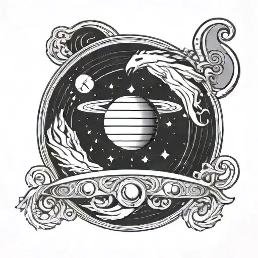 Minimalist Saturn And Capricorn Zodiac Sign Lineart