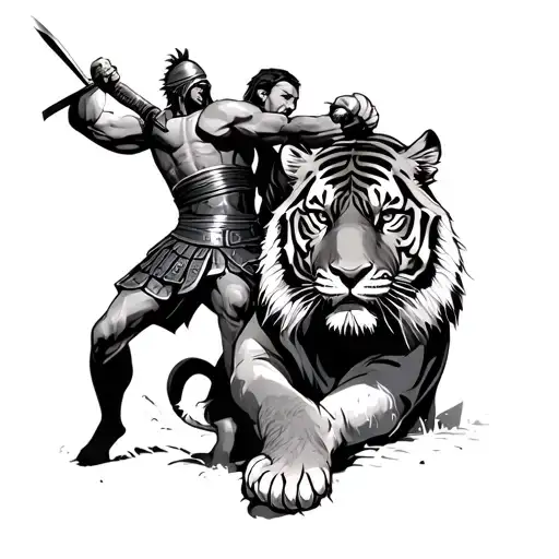 Gladiator Fighting A Tiger In The Coloseum