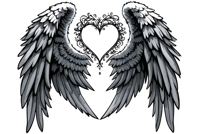 Angel Wings Making A Heart Outline
