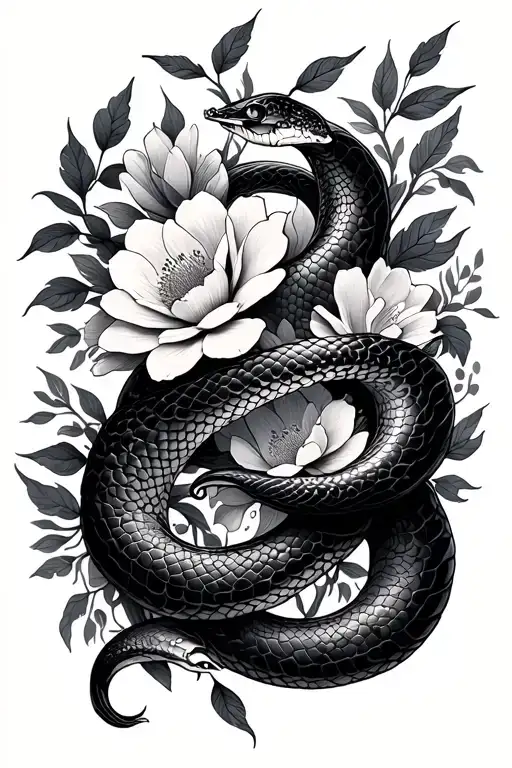 Flowy Lines And Flowers And Snake Wrapped