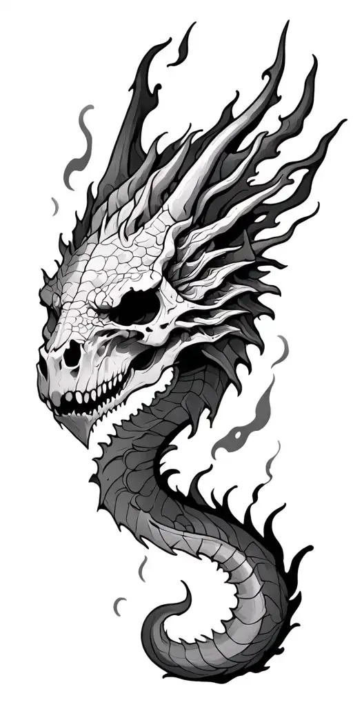 Fantasy Dragon Skull And Flames