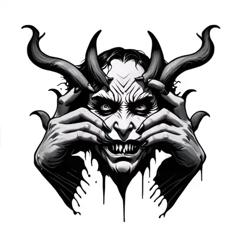 Demon Face And Hands Scratching Skin