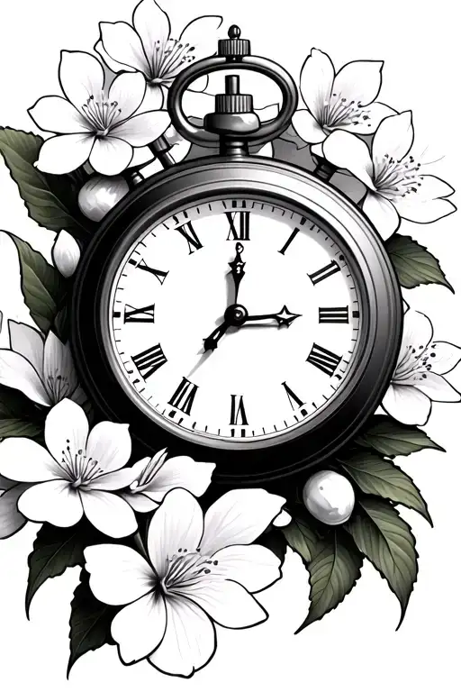 Stop Watch With Time And Dogwood Flower Blooming