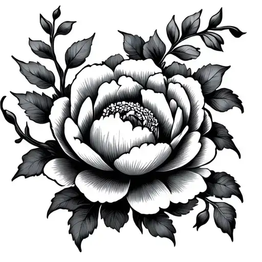 Peony Flower With Filigree Vine Intertwined