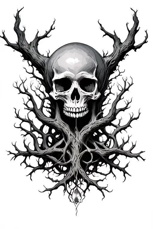 Yggdrasil Ghotic Style With Skulls