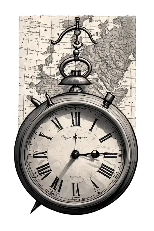 Clock With Old Map In The Background