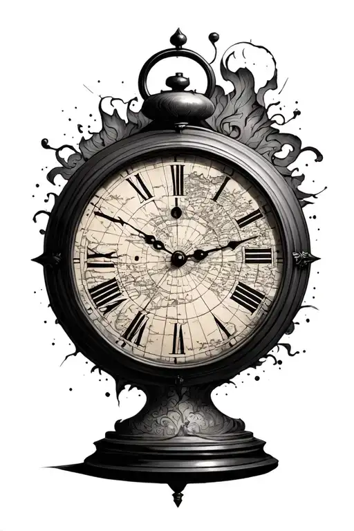 Clock With Old Map In The Face