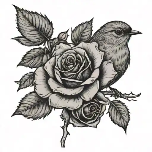 Robin And Black Rose