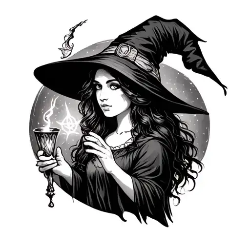 Witch Casting Spells Oujia Black White