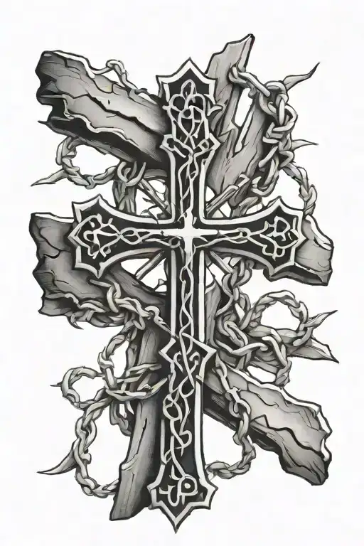 Cross Surrounded By Barbed Wire