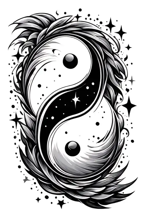 Yin And Yang Symbol With Stars And Dots In Background