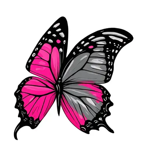 Half Butterfly With Minimalist Tattoo Pink