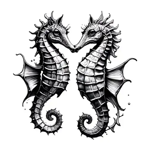 Seahorses Facing Each Other And Sea Creatures