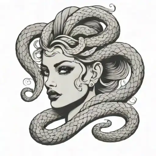 Madusa Snake Hair Simple Line Drawing