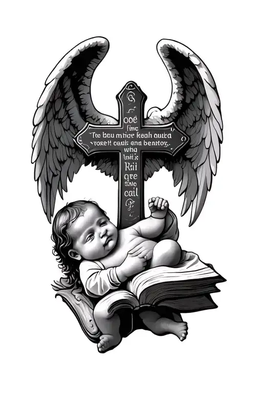 Angel Baby With A Cross In The Middle With A Bible Verse