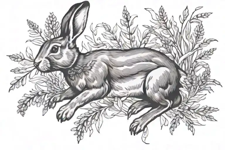 Rabbit Running With Sprig Of Lavender In Mouth