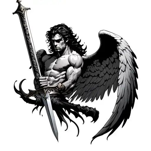 Male Fallen Angel Holding A Sword