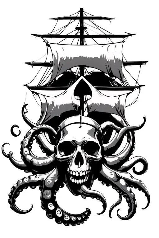 Ship Skull Kraken