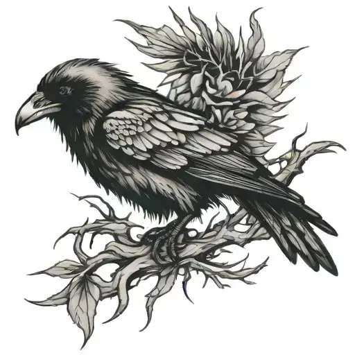 Crow With Thorns Wrapped And Going Up
