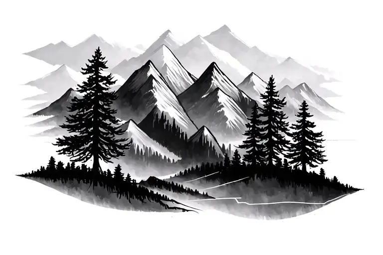 Mountains Trees Heartbeat Line Intertwined