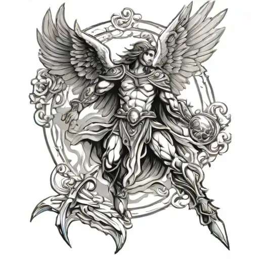 Guardian Angel And Spartan And Phenoix Rising Bird