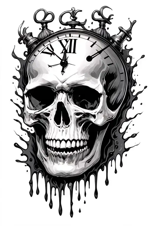 Skull And Melting Clock