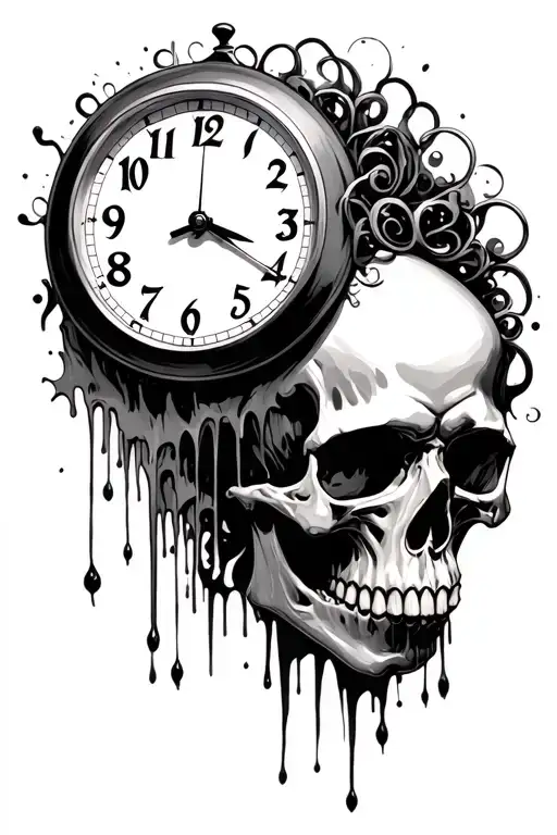 Skull And Melting Clock