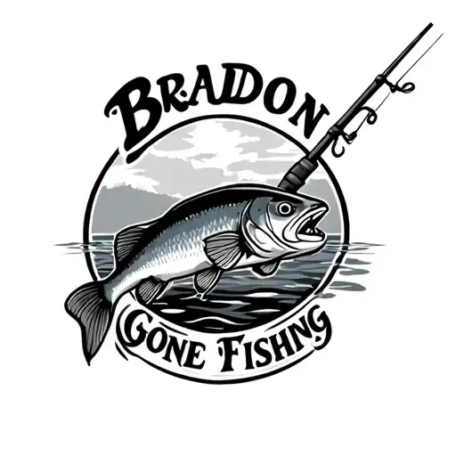Text Saying Bradon Gone Fishing With A Fish And Rod Hooked On To The Fish With A Realistic Look