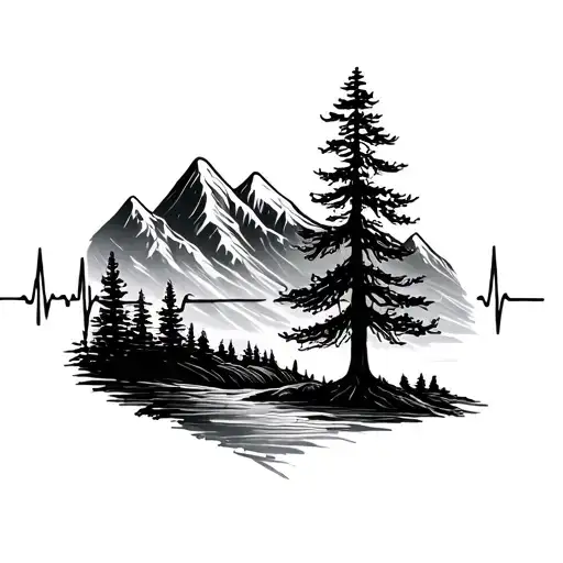 Mountains Tree Heartbeat Line Music Note Intertwined