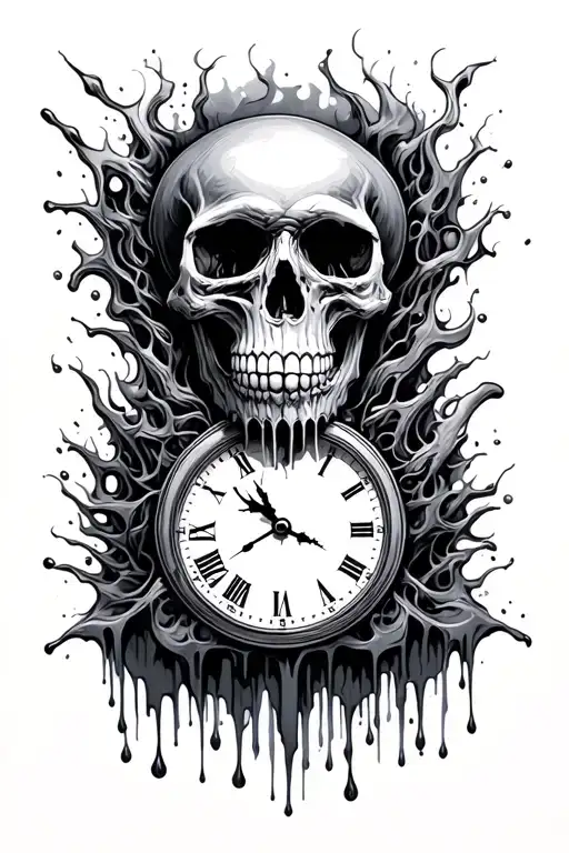 Skull And Melting Clock