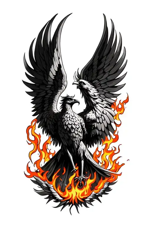 Phoenix Rising From Flames Tattoo Wings Continue On To Chest