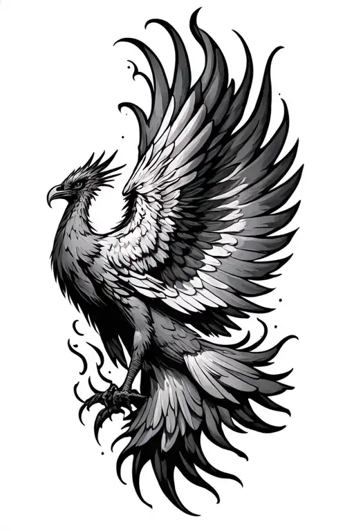 Phoenix Rising From Flames Tattoo Wings Continue On To Chest