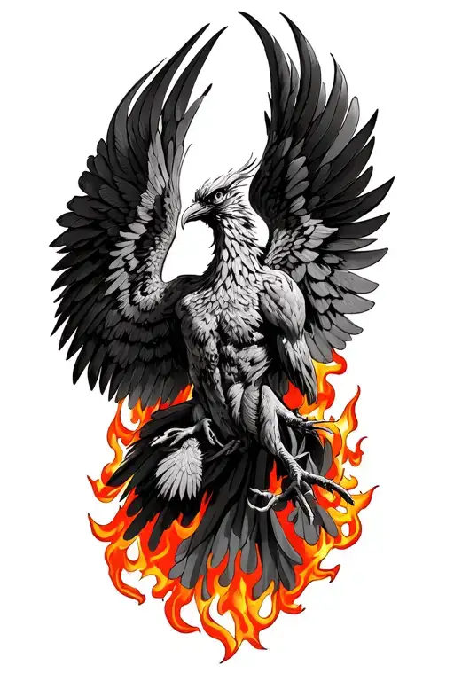 Phoenix Rising From Flames Tattoo Wings Continue On To Chest