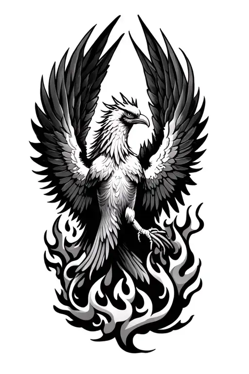 Phoenix Rising From Flames Tattoo Wings Continue On To Chest