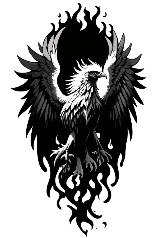 Phoenix Rising From Flames Tattoo Wings Continue On To Chest