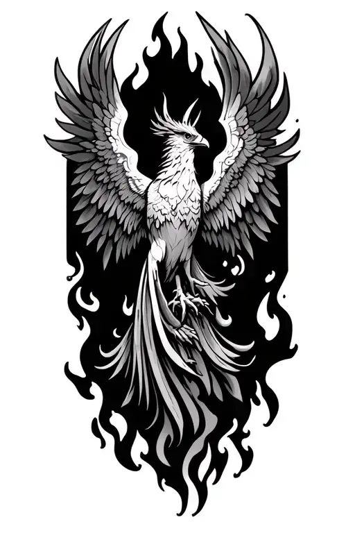 Phoenix Rising From Flames Tattoo Wings Continue On To Chest
