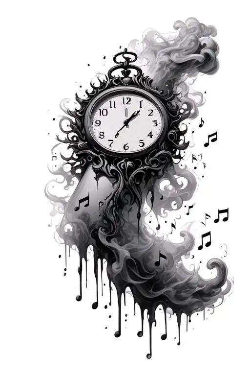 Clock Melting 13 Incorporated With Smoke Random Music Notes Floating Down My Arm