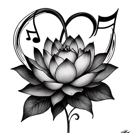 Lotus And Music Note Intertwined Hearts
