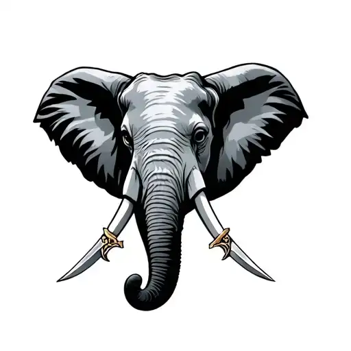 Asian War Elephant Head Withbswords