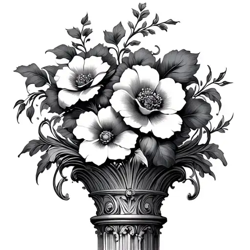 Art Nouveau Column Pillar Topped With Big Flowers
