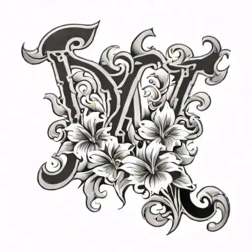 Flames Behind Flowers Letters J And M Inside