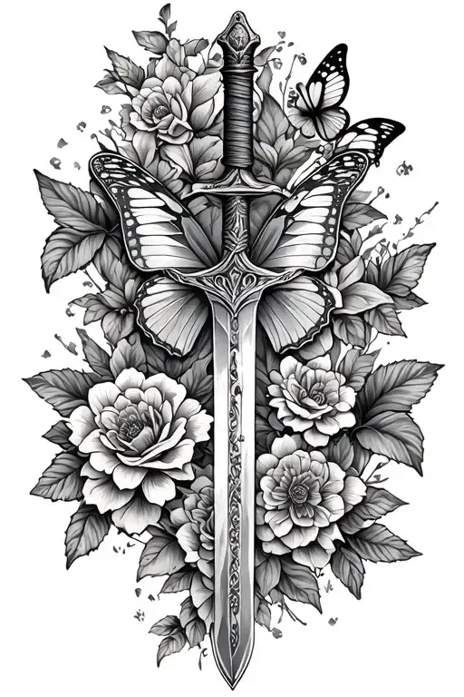 Sword With Butterfly And Flowers